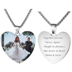Fanery Sue Personalized Photo Necklace Custom Your Picture Engraved Message Heart Necklace