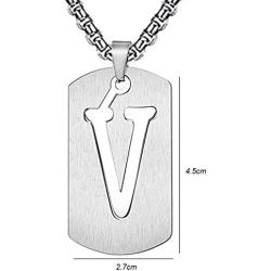 Silove Initial Letter Necklaces for Men Stainless Steel Dog Tag Pendant 26 Capital Alphabet with Box Chain 22 Inch Punk Jewelry