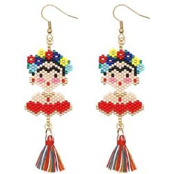 Frida Dangle Earrings - Handmade womens Fashion Cute Jewelry With Frida Inspired Display Card The Perfect Mexican Gifts For Women and Teenagers