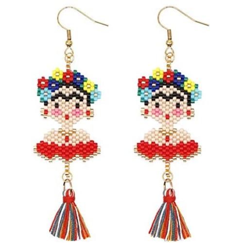 Frida Dangle Earrings - Handmade womens Fashion Cute Jewelry With Frida Inspired Display Card The Perfect Mexican Gifts For Women and Teenagers