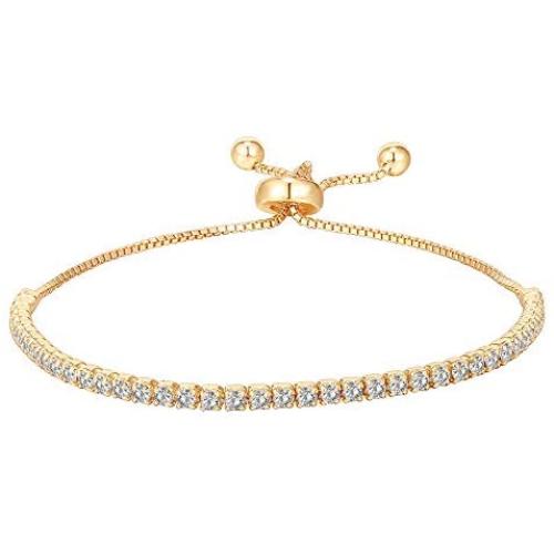 PAVOI 14K Gold Plated Cubic Zirconia Classic Tennis Bracelet for Women | Adjustable Slider