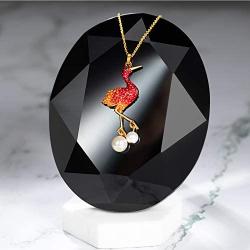 superchic Elegant Red/Blue/White Crane Bird Pearl Necklace with Fine Chain, Colorful Austrian Crystals and White Pearls in Gold/Rhodium Plated Lead-Free Tin-Alloy Metal