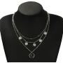 Adflyco Boho Layered Sequins Choker Necklace Silver Wave Pendant Necklaces Chain Jewelry Adjustable for Women and Girls