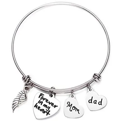 Memorial Gifts In Memory of Dad Mom Bangle Forever in My Heart Loss of Father Mother Bracelet Remembrance Gift