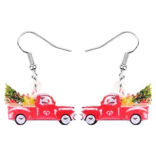 DUOWEI Acrylic Christmas Truck Tree Garland Earrings Drop Dangle Jewelry For Women Kids Teens Festival Gifts