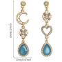 New Sweet Asymmetry Shiny Rhinestone Love Heart Moon Drop Earrings for Women Long Blue Crystal Tassel Dangle Jewelry