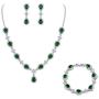 EleQueen Womens Silver-Tone Cubic Zirconia Teardrop Flower Bridal V-Necklace Sets Tennis Bracelet Dangle Earrings for Wedding Bridesmaids