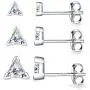 3 Pairs 925 Sterling Silver 3 Prong Triangle Geometric Cubic Zirconia Stud Earrings Set | Small Cartilage CZ Hypoallergenic Tragus Piercing Earrings for Women Men Girls Kids 2mm 3mm 4mm