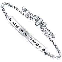 Dainty Cuff Bracelet - Alis Volat Propriis - Meaningful Engraved Adjustable Bangle Bracelet - Minimalist Jewelry