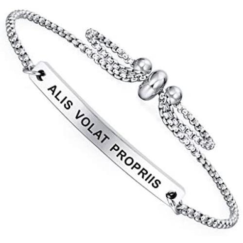 Dainty Cuff Bracelet - Alis Volat Propriis - Meaningful Engraved Adjustable Bangle Bracelet - Minimalist Jewelry
