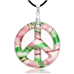 Murano Inspired Dichroic Glass Peace Sign Pendant by BESHEEK │ Hand Blown Artisan Green and Purple Lampwork - Hypoallergenic Italian Style Pendant Necklace