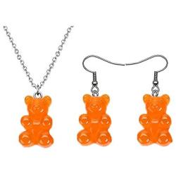 RUIZHEN Cute Mini Gummy Bear Dangle Earrings Pendant Necklace Jewelry Set Cute Animal Earrings