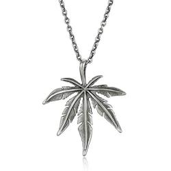 IFUAQZ Stainless Steel Hip Hop Marijuana Weed Leaf Tag Pendant Necklace for Men Women Free 24inch Chain