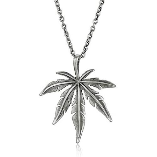 IFUAQZ Stainless Steel Hip Hop Marijuana Weed Leaf Tag Pendant Necklace for Men Women Free 24inch Chain
