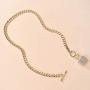 XUN Zhe Punk Hip Hop Lock Pendant Necklace Bling Bling Rhinestone Buckle Chain Clavicle Chain Shiny Crystal Choker Necklace Jewelry for Women Girls