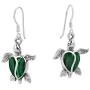 Love Life Sea Turtle Heart Malachite .925 Sterling Silver Dangle Earrings