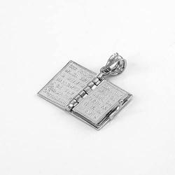 Religious Jewelry by FDJ Polished Sterling Silver 3D Holy Bible Book w/Lords Prayer Pendant Necklace