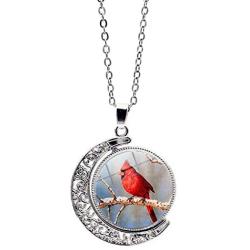 WUSUANED Oval Glass Cardinal Bird Necklace Red Cardinal Bird Memorial Jewelry Family Loss Gift