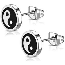 DianaL Boutique Stainless Steel 2-tone Yin Yang Symbol Earrings Stud Gift Boxed Fashion Jewelry