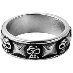 HZMAN Mens Punk Goth Skull Ring Silver Stainless Steel Hip hop Bands