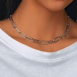 Avanlin Punk 6mm Paperclip Link Chain Necklace Silver Plated1 Layer Necklaces Jewelry for Women and Girls