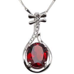 JYX Gemstone Jewellery Garnet Pendant Genuine 925 Sterling Silver Chain 7×9mm Oval Garnet Pendant Necklace for Women Girls