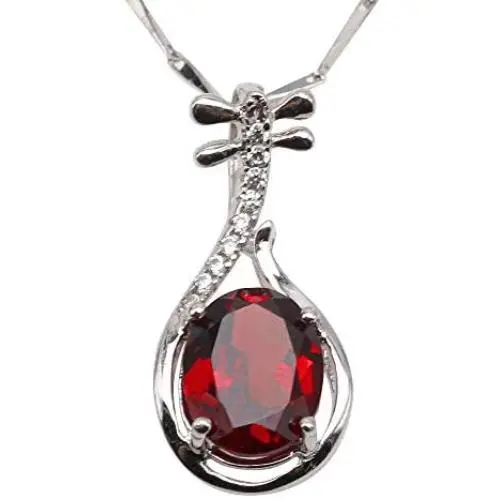 JYX Gemstone Jewellery Garnet Pendant Genuine 925 Sterling Silver Chain 7×9mm Oval Garnet Pendant Necklace for Women Girls