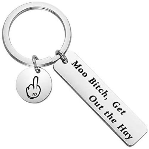 CYTING Funny Cow Gift Moo Bitch Get Out The Hay Cow Keychain Cow Jewelry Sarcastic Gift for Cow Lover Farmer