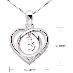 ALOV Jewelry Sterling Silver Initial Letter Alphabet Love Heart Cubic Zirconia Pendant Necklace