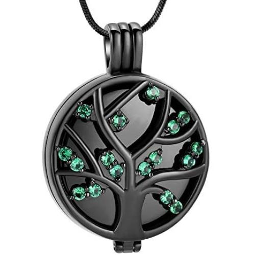 Tree of Life Cremation Urn Necklace for Ashes - Hollow Keepsake Pendant Necklace Ashes Holder with Crystal Memorial Cremation Jewelry