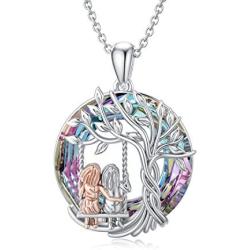 TOUPOP,Sister Gifts From Sister Sterling Silver Tree of Life Necklace with Circle Crystal Jewelry Gifts for Women Sister Mother Mom Friend Girls Birthday Mothers Day