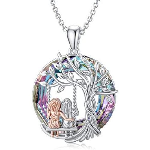 TOUPOP,Sister Gifts From Sister Sterling Silver Tree of Life Necklace with Circle Crystal Jewelry Gifts for Women Sister Mother Mom Friend Girls Birthday Mothers Day