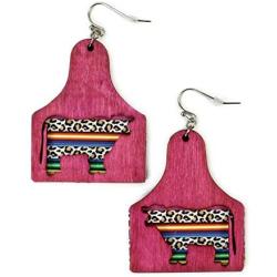 Wood Cow Tag Earrings with Serape and Leopard Prints