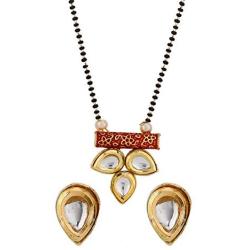 Efulgenz Mangalsutra Indian Boho Antique Kundan Beaded Pendant Necklace Earring Jewelry Set