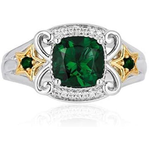 Jewelili Enchanted Disney Fine Jewelry Yellow Gold Over Sterling Silver Diamond Accent & Rainforest Topaz Tinker Bell Star Ring.