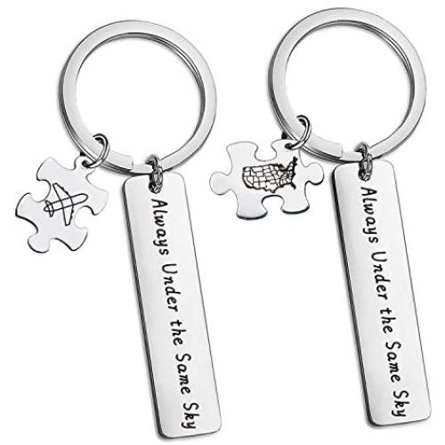 SIDIMELO Long Distance Relationship Gifts,Couples Keychains Jewelry Gifts Always Under The Same Sky Key Chain Gift for Her Him Husband Wife Boyfriend Girlfriend