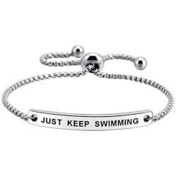 Just Keep Swimming Inspirational Cuff Expandable Bracelet Motivational Jewellery Amazing Gift