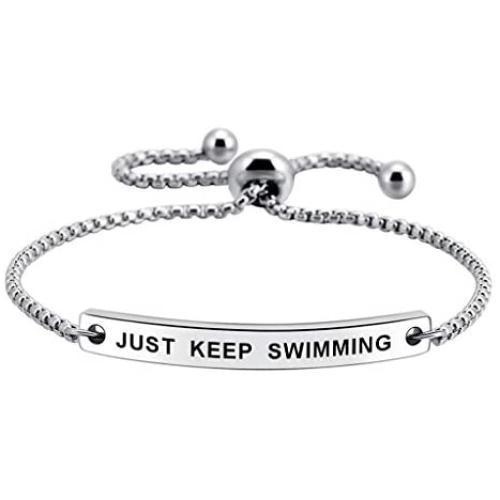 Just Keep Swimming Inspirational Cuff Expandable Bracelet Motivational Jewellery Amazing Gift