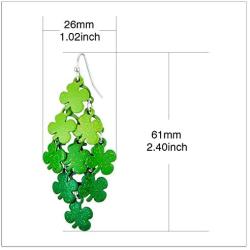 RareLove Silver Plated Multi Green Shamrock Chandelier Piercing Dangle Earrings Alloy St Patricks Day Gift For Women Girls