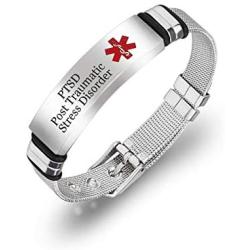 Murinsar Free Custom Engraving Women Mens Stainless Steel Medical Alert Disease Awareness Bracelet Adjustable Emergency ID Bangle for Adults,Kids