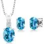 Gem Stone King Sterling Silver Swiss Blue Topaz Pendant Earrings Set (3.15 cttw, With 18 Inch Silver Chain)