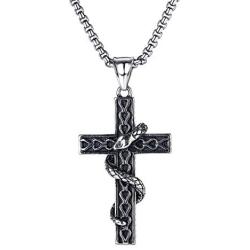 kelistom Punk Snake Pendant Stainless Steel Necklace for Men Women, Gothic Jewelry 22” Rope Chain Necklace