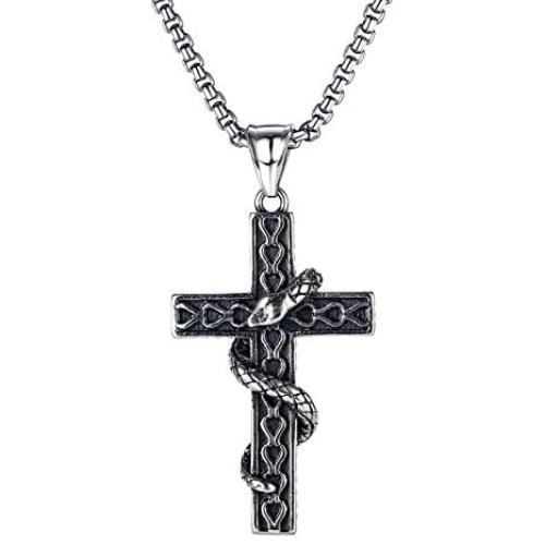 kelistom Punk Snake Pendant Stainless Steel Necklace for Men Women, Gothic Jewelry 22” Rope Chain Necklace