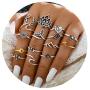 7-15pcs Silver Wave Star Moon Cute Knuckle Ring Sets for Women Teen Girls Vintage Boho Stackable Finger Toe Rings Pack