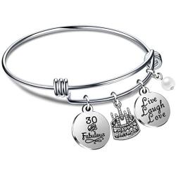 lauhonmin Birthday Gifts for Her Bangle Bracelets Live Laugh Love for 10th to 70th