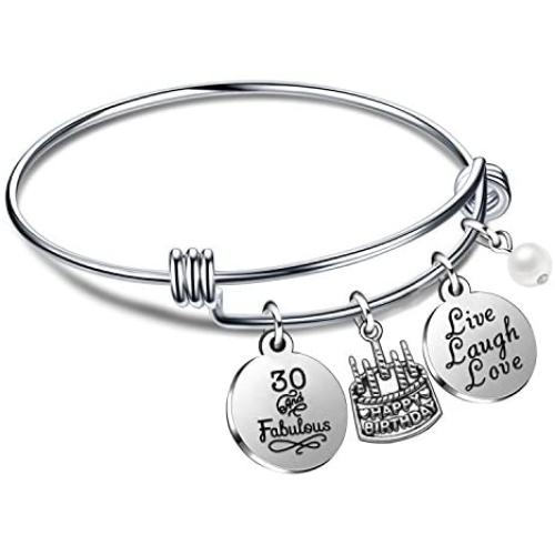 lauhonmin Birthday Gifts for Her Bangle Bracelets Live Laugh Love for 10th to 70th