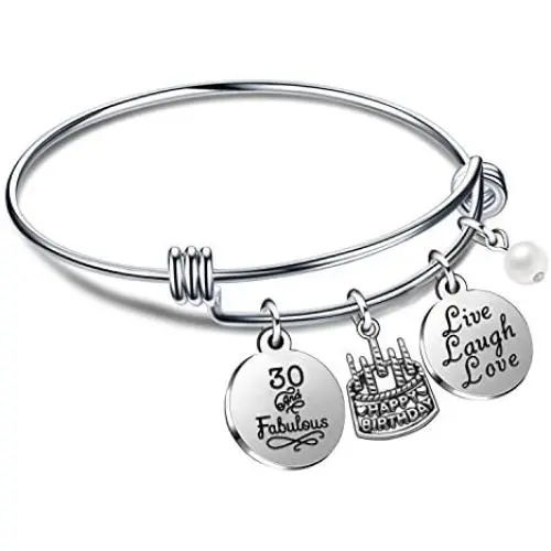 lauhonmin Birthday Gifts for Her Bangle Bracelets Live Laugh Love for 10th to 70th