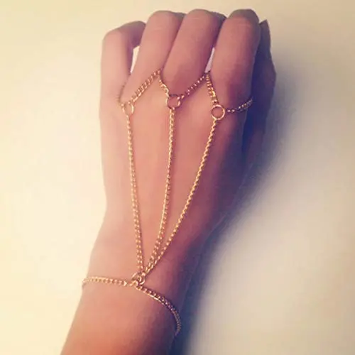 Derora Layered Finger Ring Bracelet Gold Hand Bracelet Chain Jewelry for Women and Girls Derora Layered Finger Ring Bracelet Gold Hand Bracelet Chain Jewelry for Women and Girls