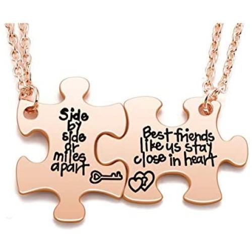 Top Plaza 2 Pcs Best Friends Friendship BFF Necklaces Set Puzzle Matching Alloy Pendant Necklaces