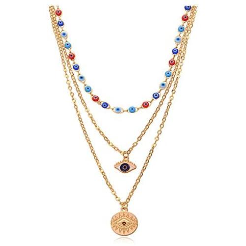 ZWGYS Evil Eye Necklace Gold Layered Necklace for Women Long Necklaces Gold Choker Necklaces Y Shape Pendant Necklace Multilayer BlueEye Necklace